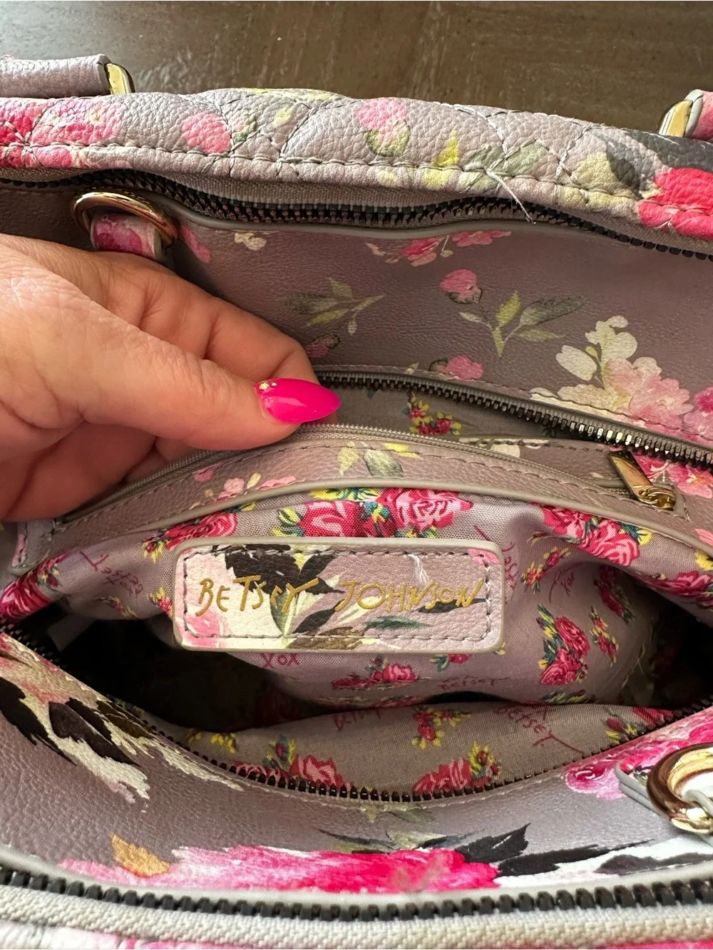 Betsey Johnson quilted floral satchel from her 
